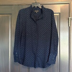 Banana Republic navy long‎ sleeve textured blouse M